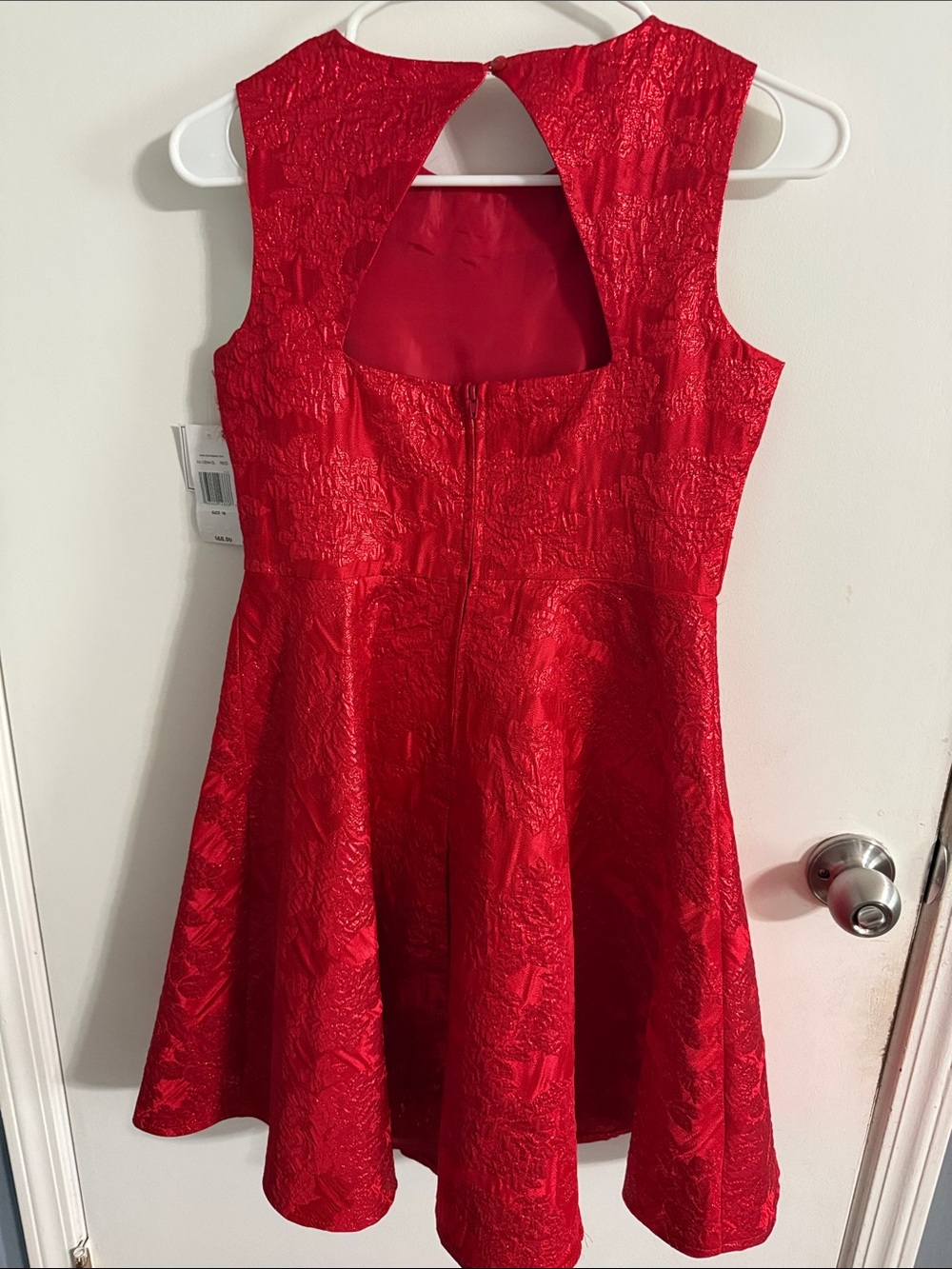 Rare Editions Red Textured Jewel-Neck Party Dress - Picture 5 of 6